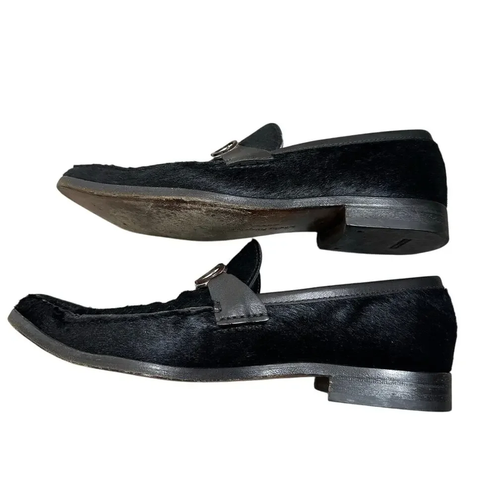 Salvatore Ferragamo Pony Hair Horse Bit Loafers Men's Black Size 8D